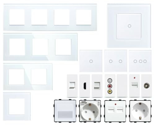 WLAN Touch Lichtschalter Wechselschalter Dimmer Serienschalter Steckdose | LED beleuchtet | Alexa/Google Home kompatibel | Glasrahmen | LUXUS-TIME (Treppenbeleuchtung mit Bewegungsmelder (ohne WLAN))