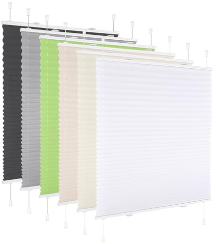 Vkele Plissee ohne Bohren Klemmfix, Weiß 90 x 100 cm (BxH) | Jalousie innen, Faltrollo lichtdurchlässig & blickdicht, Sichtschutz & Sonnenschutz, pflegeleichtes Rollo für Fenster & Türen