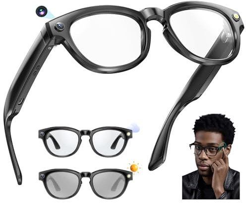 Occhiali Intelligenti AI, Fotocamera Hd Da 200 W E Altoparlanti, Foto E Video Ai | Chiamate Musicali | Assistente Vocale | Lenti Fotocromatiche, Sincronizzazione App (Contapassi/Distanza/Calorie),