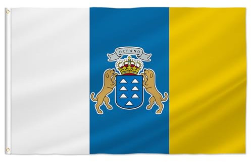 PTEROSAUR Bandera de las Islas Canarias, 3 x 5 pies, banderas de las comunidades autónomas de las Islas Canarias (Islas Canarias, 2 x 3 pies)