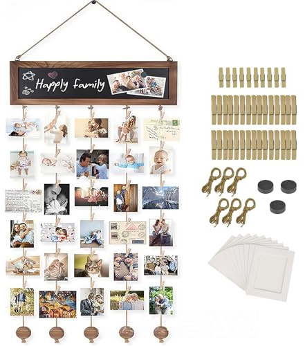 REDKNOT Fotovorhang mit 40 Holzklammern DIY Fotowand Fotogirlande Bilderrahmen Collage Fotoseil Fotoleine Fotohalter Dekor mit 2m Hanfseil und 10 Fotorahmen für Zuhause Geburtstag Hochzeit
