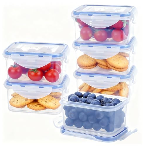 6 Pack 550ml Plastic Food Containers With Lids, Food Storage Boxes With Lids, Reusable Small Food Containers, Freezer & Microwave Safe, Stackable Kitchen Organiser Boxes for Snacks, Leftovers & Lunch