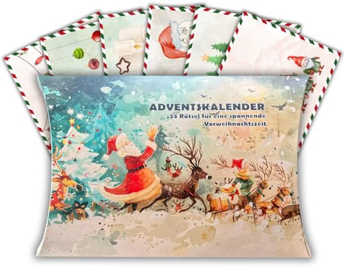 KrimiGames® Rätsel-Adventskalender 2025-24 Umschläge mit spannenden Aufgaben - Weihnachtsmann Entführung lösen - Krimi-Spiele für Erwachsene ab 14 Jahren