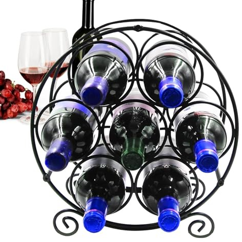 xyensy Porte-bouteilles de vin, support de rangement avec espace de rangement pour 7 bouteilles, support de table, pour salon, cuisine, bar