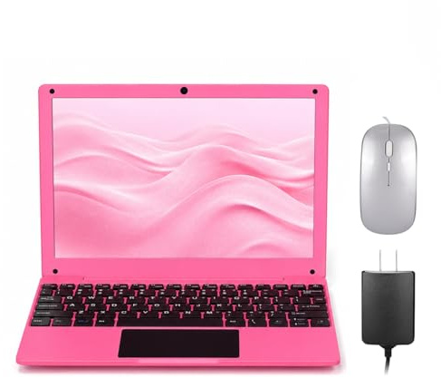 Fwmntu Mini Laptop Computer, 10.1 inch Android 13, 2GB RAM, 64GB Storage, HD IPS Display, 1280x800 Pixel, Portable Netbook with Allwinner A133 CPU (Pink)