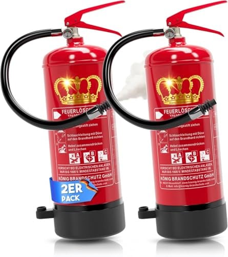 2er-Paket - KÖNIG BRANDSCHUTZ- Feuerlöscher Pulver | 6 kg | Geeignet für die Brandklassen - ABC | nach DIN EN3 | Dauerdruck 10 LE | Inkl. Wandhalterung mit Manometer (2 x Pulver 6KG)