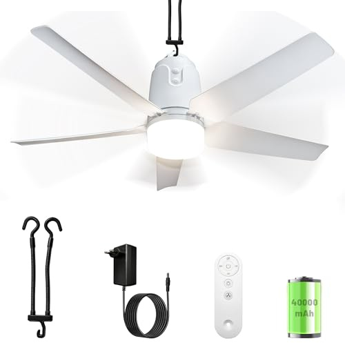 Ventilatore Da Soffitto Con Illuminazione Per Esterni, 40000MAh Batteria, Grande Ventilatore Da Soffitto Portatile Con Luce, 3000K-6000K Dimmerabile, Telecomando Per Esterni, Campeggio, Gazebo (80CM)