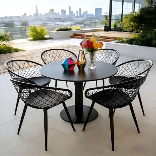 GOKHOMX Esszimmerstühle 6er Set – Outdoor Sessel Wetterfest, Schwarz Plastik Schalenstuhl mit Armlehne, Gartenmöbel Balkon & Terrassenmöbel für Innen & Außen