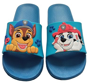 United Labels Paw Patrol Badelatschen für Jungen - Chase und Marshall Kinder Badeschlappen Schlappen Badesandalen rutschfest Blau