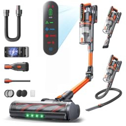 Fieety Akku Staubsauger,600W/50kPa/65Min Staubsauger Kabellos mit Wandmontierte Ladestation, Aromatherapie, Automatikmodus, Flexibles Biegegelenk, 1M Schlauch für Hartböden Teppiche Tierhaare Auto