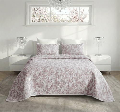 KARMA Copriletto jacquard estivo primaverile (Rosa Antico, Matrimoniale)