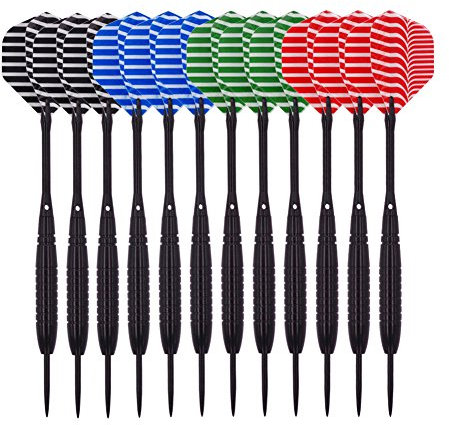 Wolftop 12 Stück Stahl Tip Darts 23 Gramm mit Aluminium Wellen und 4 Style Flights + extra Dart Spitzer, Aluminum Shafts