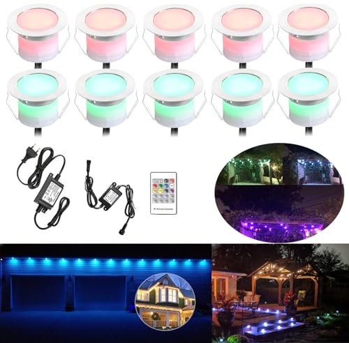 RGB Led Bodeneinbaustrahle Aussen 0.5W Ø45mm IP67 Wasserdicht LED Einbaustrahler Terrasse Küche Garten Led Lampe10er Full Kit [Energieklasse A]