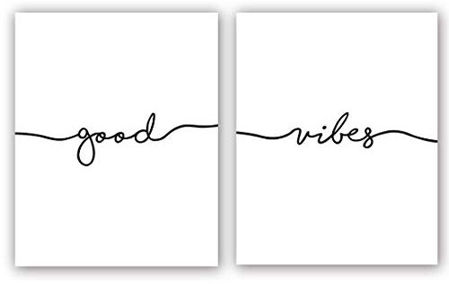 Homdeco Good Vibes Kunstdruck-Set, 2 Stück, 20.3 x 25.4 cm, Minimalkunst, Schwarz-Weiß, Yoga-Studio-Dekor, inspirierender Schriftzug für Schlafzimmer, Motivationsdruck, Büro-Dekoration, ohne Rahmen
