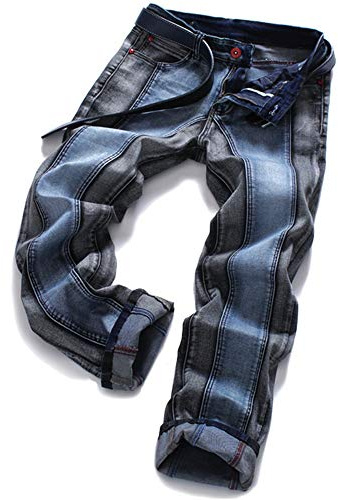 AITITIA Men's Ripped Regular Fit Jeans, Blue Gray, 36