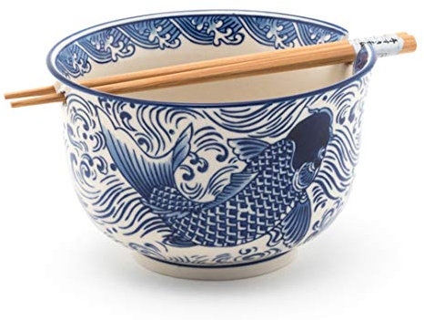 Happy Sales HSRB-LGCOIB, Mehrzweck-Schüssel mit Essstäbchen, 16,25 cm Durchmesser, groß, Ramen Udon Soba Pho Nudeln, Donburi, Reis, Tayo