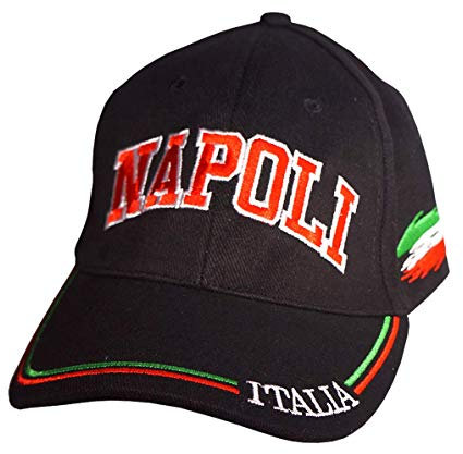 Napoli Schwarze bestickte Baseballkappe, Bunte italienische Mütze, italienische Kollektion von italienischen Stolzprodukten bei PSILoveItaly, Farbe, Einheitsgröße