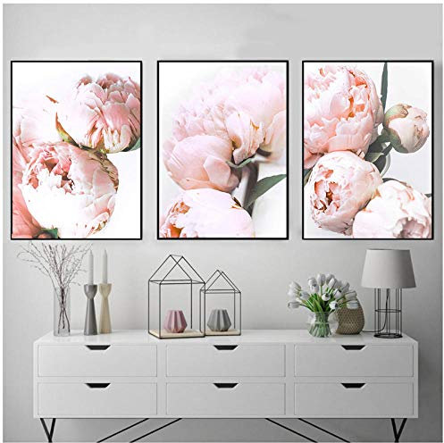 Art scandinave affiche de fleurs pivoine rose peinture florale peinture style nordique mur photo décoration moderne imprimer sur toile (pas de cadre / 40x60CMx3pcs)