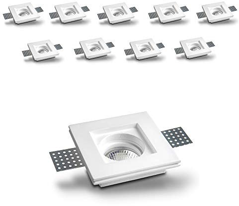 Eurekaled® - 10pz Portafaretto in Gesso CERAMICO da Incasso Quadrato Slim per Controsoffitti