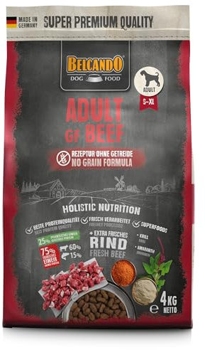 BELCANDO Adult GF Beef [4 kg] getreidefreies Hundefutter | Trockenfutter ohne Getreide mit Rind | Alleinfuttermittel für ausgewachsene Hunde ab 1 Jahr