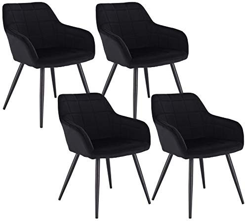 WOLTU Esszimmerstühle 4er Set Esszimmerstuhl Küchenstuhl Polsterstuhl Design Stuhl mit Armlehnen, mit Sitzfläche aus Samt, Gestell aus Metall, modern, Schwarz, BH93sz-4