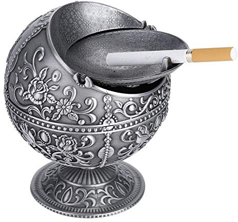 Wifehelper Cenicero resistente al viento, estilo vintage, portátil, de metal, con tapa, diseño de bola redonda de metal, para decoración de regalo (plata)