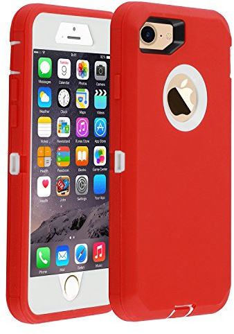 smartelf Case for iPhone 8 iPhone 7, [HEAVY DUTY] 3 in 1 Built-in Screen Protector Shockproof Dust Drop Proof Protective Cover Scratch-resistant Hard Shell for Apple iPhone 7/8 4.7 inch-Red/White