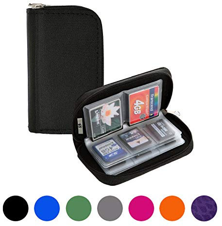 Memory Card Case - Mixtecc 8 Pages and 22 Slots Memory Card Carrying Holder Bag Wallet Storage, Suitable for SD SDHC SDXC and Micro SD TF Cards (Black)