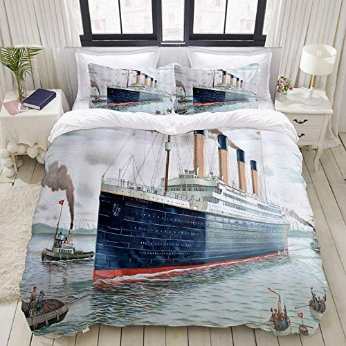 Yaoni Bettbezug, Nautical Retro Classic Titanic Schiff Ocean Scenery Aquarell Kunst, Bettwäsche-Set Ultra Bequeme leichte Luxus-Mikrofaser-Sets