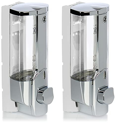 COM-FOUR® 2X Seifenspender zur Wandbefestigung - Wand-Seifenspender nachfüllbar - Seifendosierer für Duschgel und Shampoo (chromfarben)