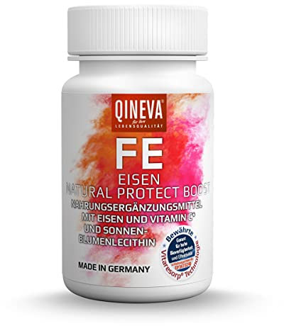 QINEVA® FE Plus - liposomales und veganes Eisen & Vitamin C Kapseln - Hohe Verfügbarkeit bei Eisenmangel - Mit Sonnenblumenlecithin - 30 Tage Vorrat