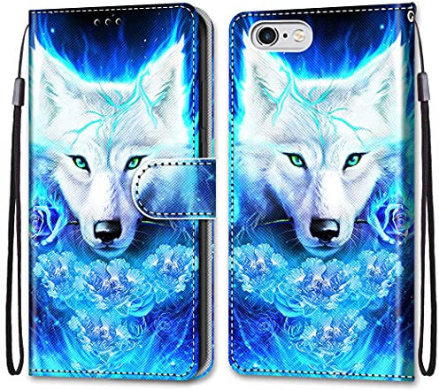 nancencen Kompatibel mit iPhone 6 / iPhone 6s Handyhülle, PU Leder Flip Cover Wallet Hülle (Anti-Fall) Anwendbar iPhone 6 / iPhone 6s - Weißer Wolf