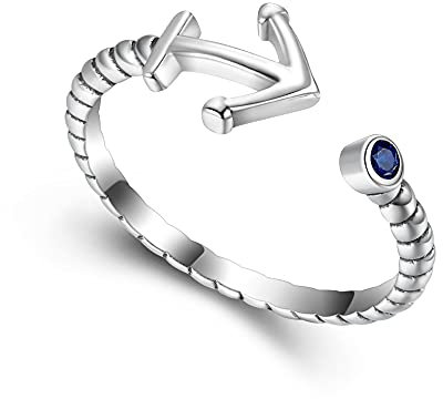 EVER FAITH Anker Ring für Damen Mädchen, 925 Sterling Silber Blauer Zirkonia CZ Verstellbarer Offener