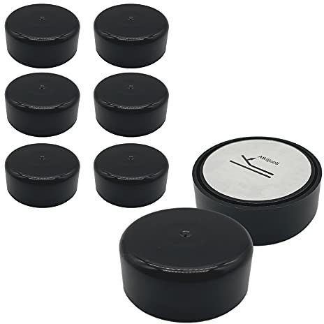 Diforma Lot de 8 pieds de meubles réglables en hauteur, ronds Ø 55 mm, matériau plastique, installation par autocollant (8, noir)