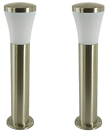 2x hochwertige Edelstahl Auße-Sockel-Wege-Leuchte-Lampe SIEGEN Kunststoff-Schirm weiß 1x E27 H: 50cm D:12cm IP44 Gartenbeleuchtung (2x Sockelleuchte)