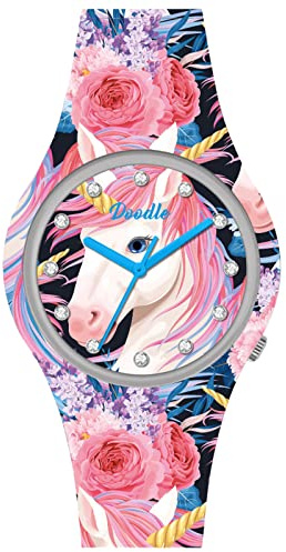 Doodle Watch Quarz Armbanduhr Tattoouhr Einhorn mit Silikonband 39 MM DO39013