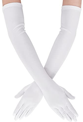 1920er Jahre Lang Satin Handschuhe Damen Opera Stretch Abendhandschuhe Braut Hochzeit Party Zubehör (Weiß, 21 Zoll)