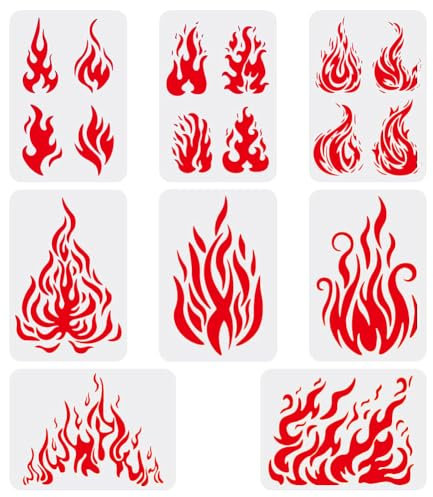 FINGERINSPIRE 8 x Schablonen zum Zeichnen und Malen, 29,7 x 21 cm, Feuerthemen-Vorlagen, Dekoration, Feuer-Zeichenschablone zum Malen auf Holz, Boden, Wand und Stoff