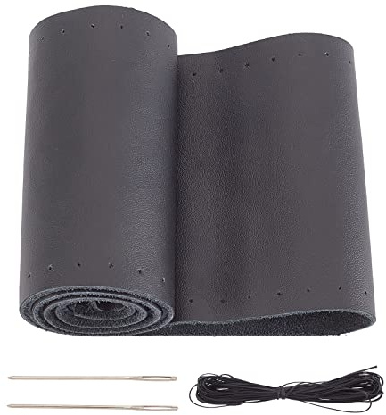GORGECRAFT Universal-Auto-Lenkradbezug Zum Schnüren Aus Echtem Leder Zum Aufnähen des Lenkrads Zum Aufnähen, 15,(5) cm Auto-Innenausstattungsschutz Mit Nadel Für Männer Und Frauen (Schwarz)