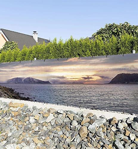 MyMaxxi Zaunbanner Sichtschutz - Steinsteg zum Leuchtturm mit Meerblick - Abdeckung für Terrasse Zaun - Windschutz Sonnenschutz Blickdicht - Zaunverkleidung wetterfest -