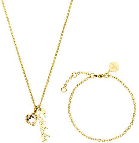 PURELEI® Ke Aloha Schmuckset (Gold), Damen Schmuckset aus langlebigem Edelstahl, Wasserfeste Halskette und Armband mit Herzcharm