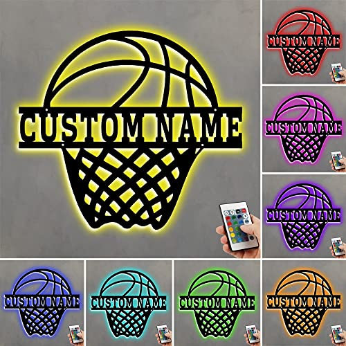 Nome personalizzato Sport Metallo Basketball Nome Segno Con Luci LED, Basketball Wall Art Segno Decor 16 Colori Lampada Luce Notturna, Sport Regali Basketball Regalo per Ragazzi Bambini & Uomini
