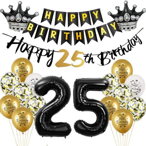 Luftballon 25.Geburtstag deko Mann Frau gold Schwarz Folienballon 25 jahre Geburtstag Mann dekoration Schwarz Happy 25th Birthday Girlande Geburtstagsdeko 25 deko geburtstag 25 jahre Mann Frauen
