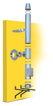 Edelstahlschornstein Oskar Ø 130mm Bausatz Länge 6,7 m Kamin Komplettsatz 25mm Isolierung 0,5mm Wandstärke Wandabstand 200-400mm, Innovative Verbindungstechnik, Einfache Montage,Lange Haltbarkeit