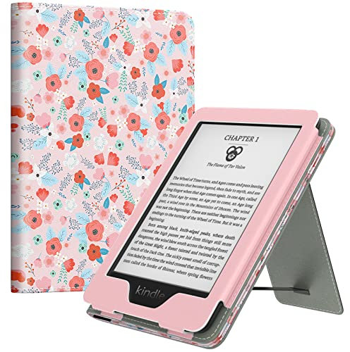 MoKo Hülle für den Neuen 6 Kindle (11. Generation, 2024/2022 Release)/(10./8. Generation, 2019/2016), Ultraleichte PU-Schutzhülle mit Auto Wake/Sleep für Kindle 2024, Frühlingsrosa