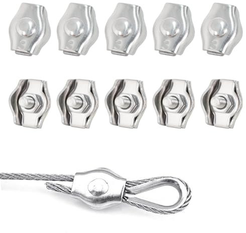10 Pezzi Morsetto per Fune Metallica M3,Fermaglio per Fune Metallica,Clip per Fune Metallica,Morsetto Simplex,Fermacavo a Fune Metallica in Acciaio Inox
