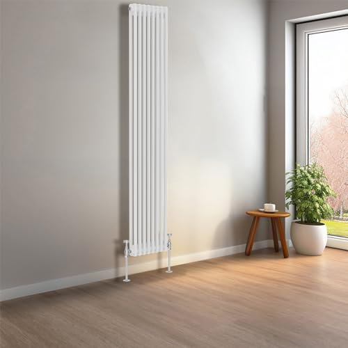 NRG 1800 x 380 mm Gloss White Vertical Traditional Column Cast Iron Style Radiator Central Heating Radiator Perfect for Bathrooms, Kitchen, Living Room Double Panel