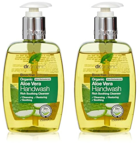 Dr Organic Aloe Vera Hand Wash, Soothing, Cleansing, Natural, Vegan, Cruelty-Free, Paraben & SLS-Free, Organic, 250ml, Packaging may vary (Pack of 2)
