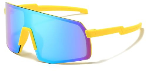 JOVAKIT Kids Baseball Sunglasses for Boys Girls Age 3-13, Youth Baseball Sun Glasses UV400 Sports Cycling Shades (Yellow/Blue Mirror)