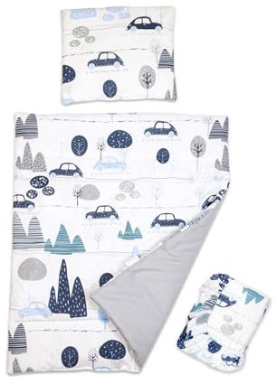 Baby Comfort 3-teiliges Set mit Bettbezug, Kissenbezug und Spannbetttuch für 95 x 65 cm Reisebett (Autos)